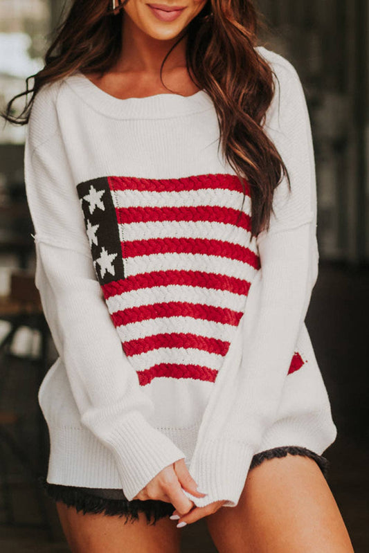 White Twist American Flag Knit Sweater