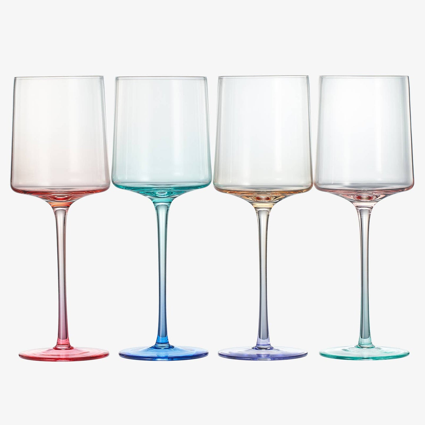 Handblown Set of 4 Colored Two-Toned Crystal Wine Glassware
