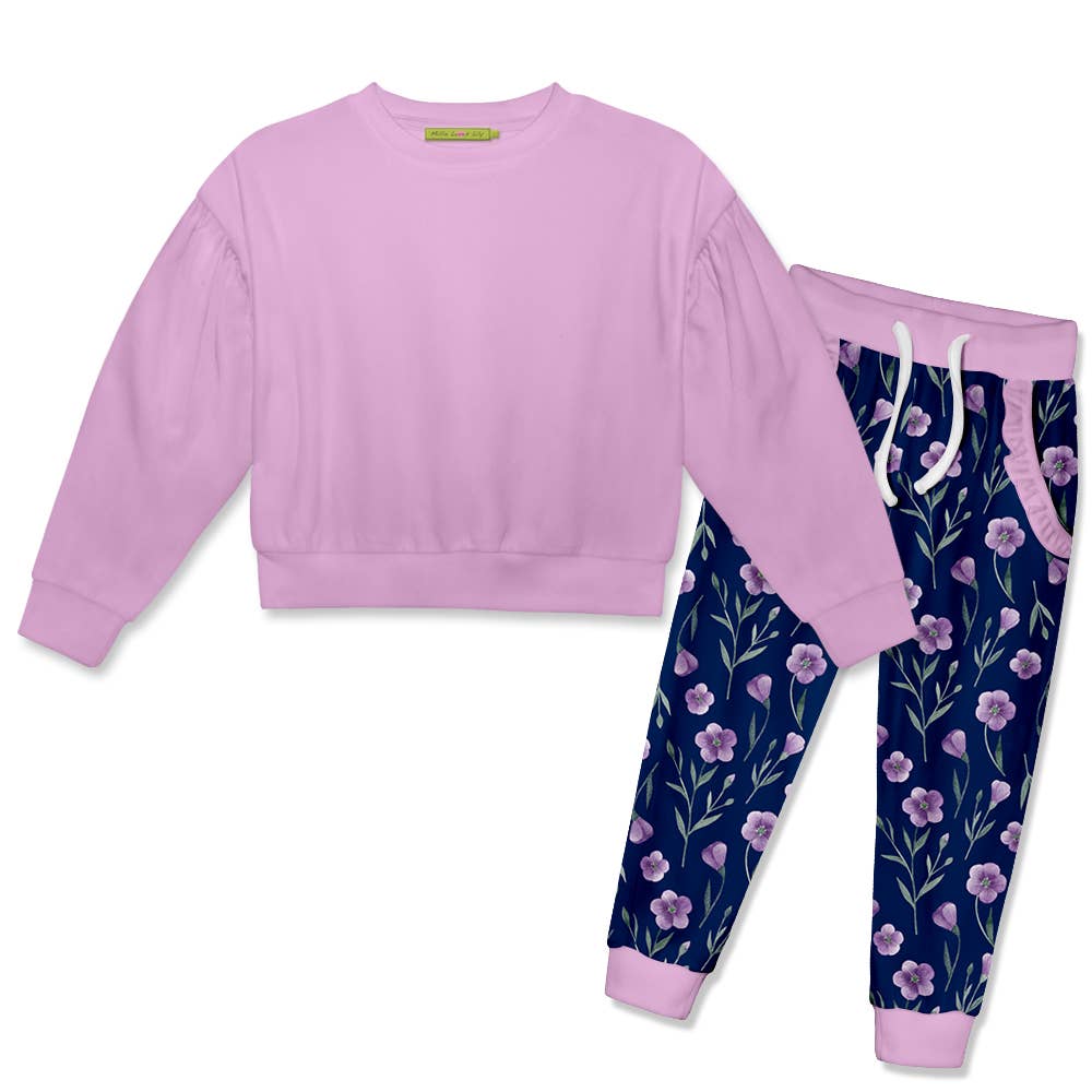 Lilac Crewneck Sweatshirt & Velour Joggers