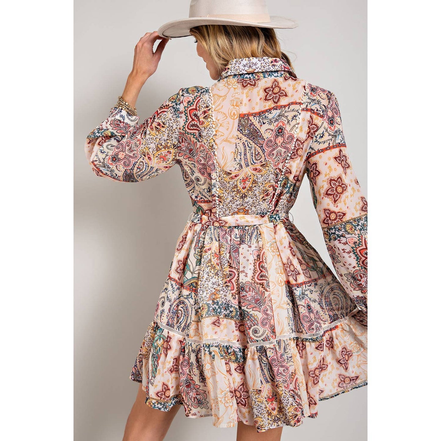 Flower Print Long Sleeve Shirt Dress