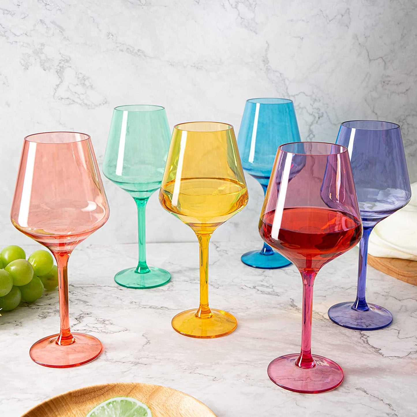 Set of 6 Unbreakable Colored Wine Glass Set