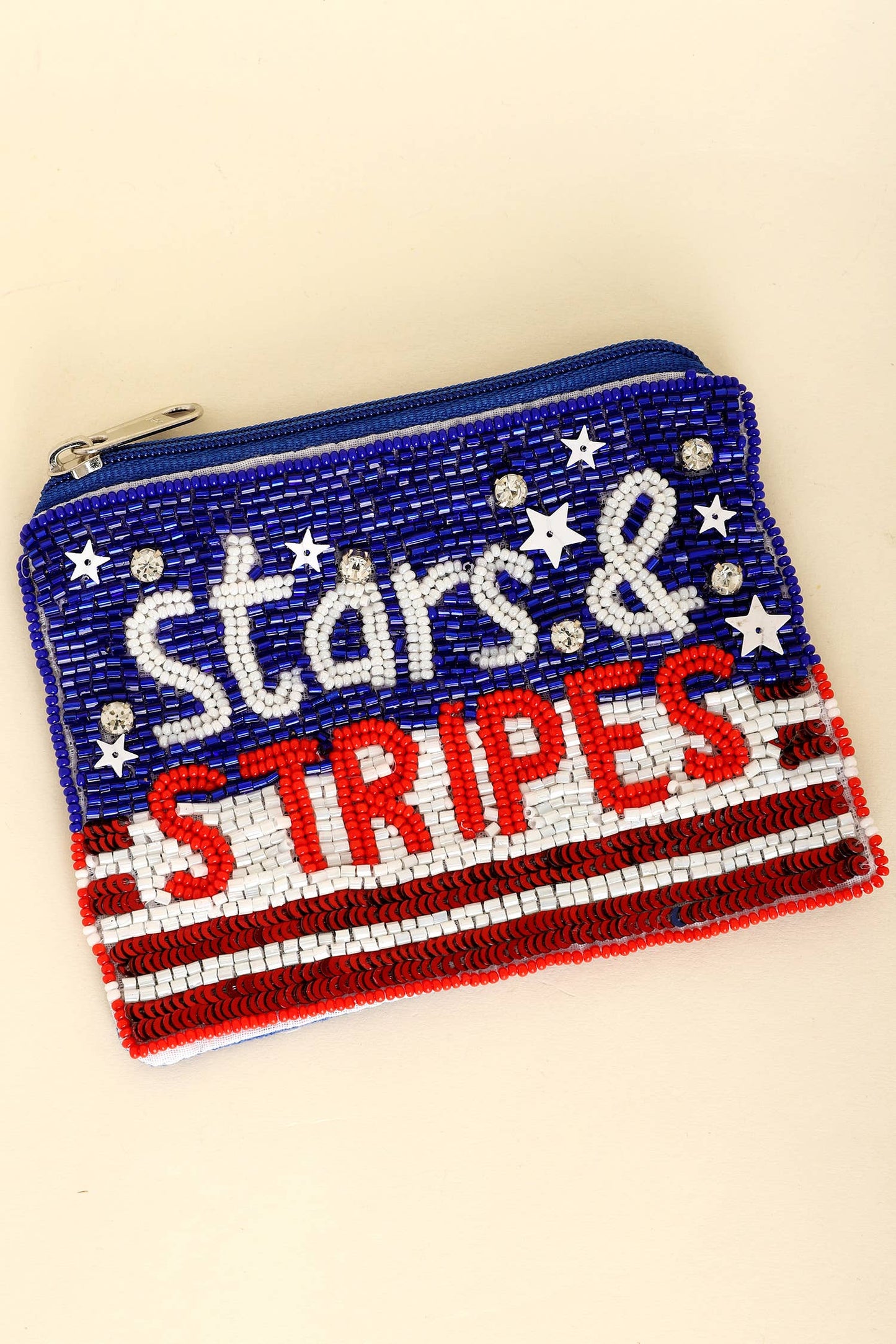 Patriotic Stars & Stripes Seed Beaded Coin Bag