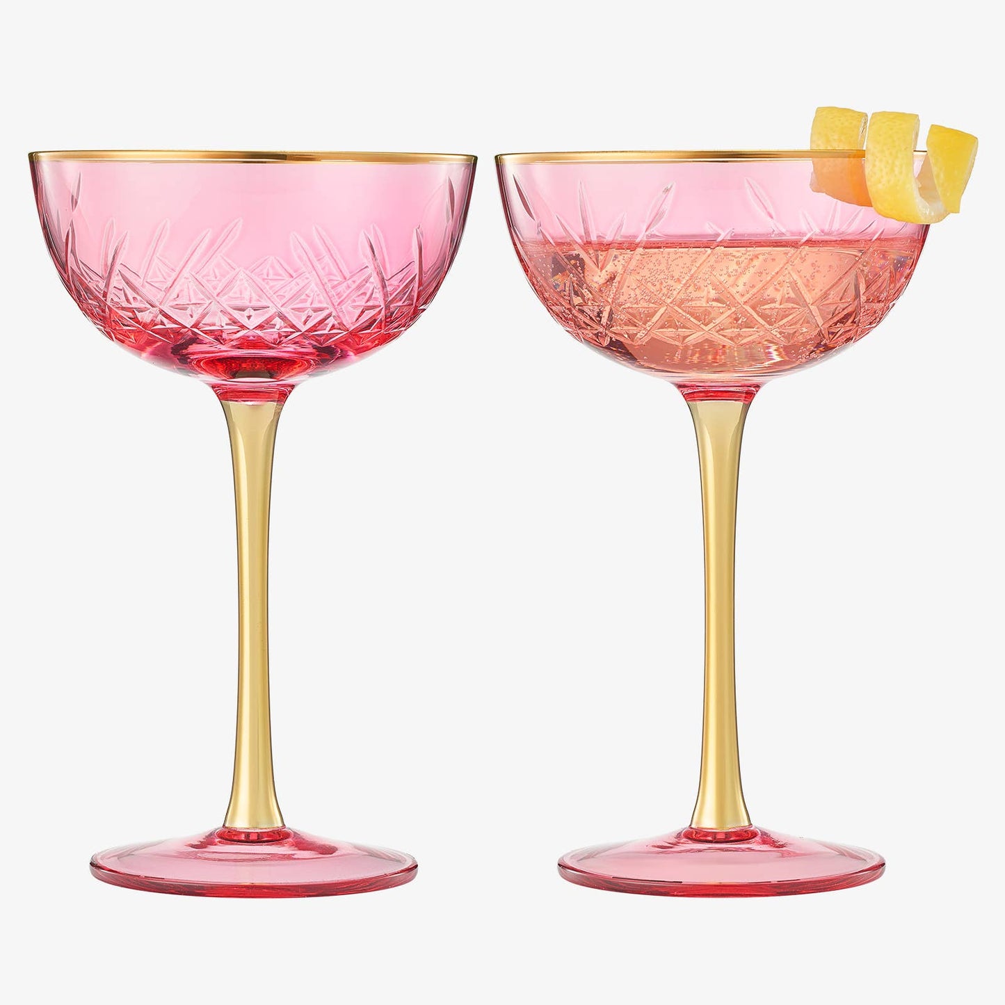 Vintage Art Deco Coupe Glasses | Set of 2 | Pink