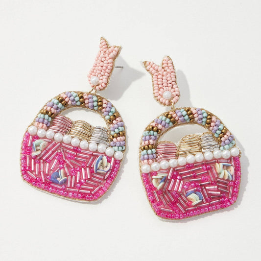 Easter Egg Basket Beaded Post Earring