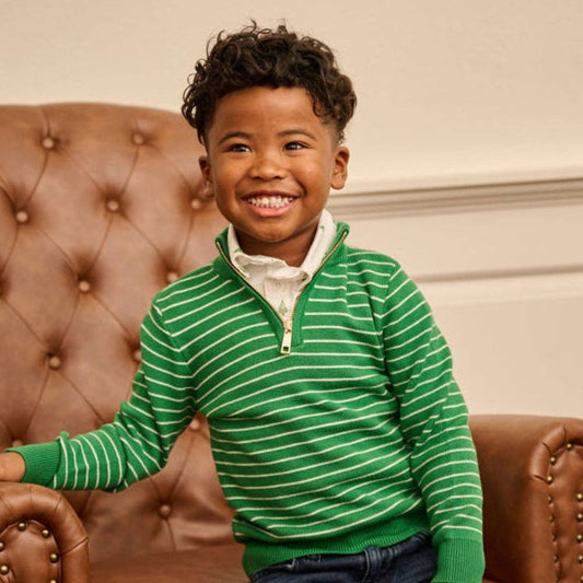 Mini Scott 3/4 Zip Pullover - Green Stripe