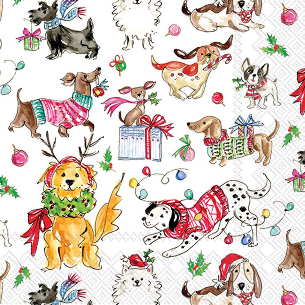 Paper Cocktail Napkins Pk/20 Christmas Dogs Christmas