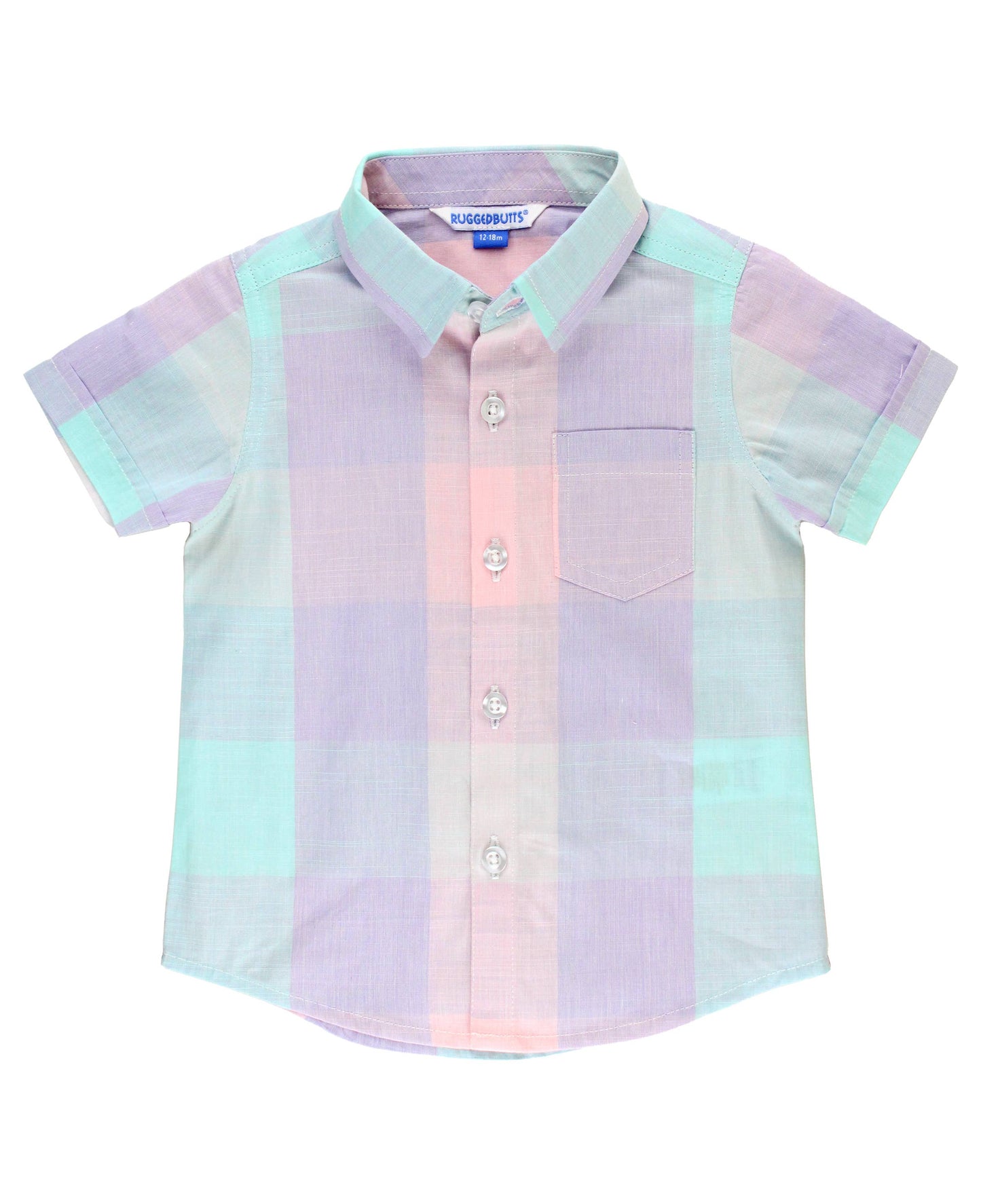 Boys Cotton Candy Plaid Short Sleeve Button Down Shirt