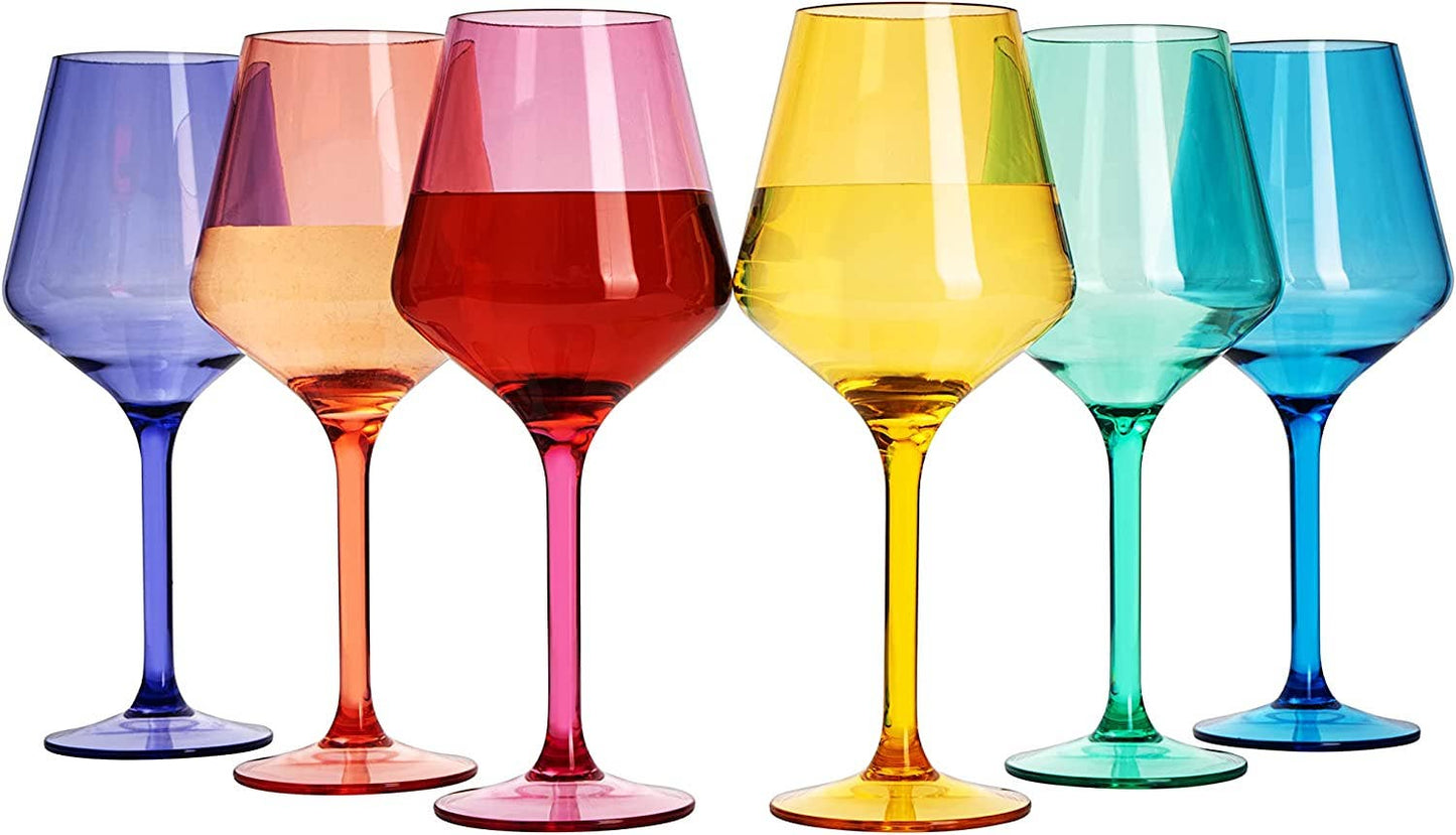 Set of 6 Unbreakable Colored Wine Glass Set