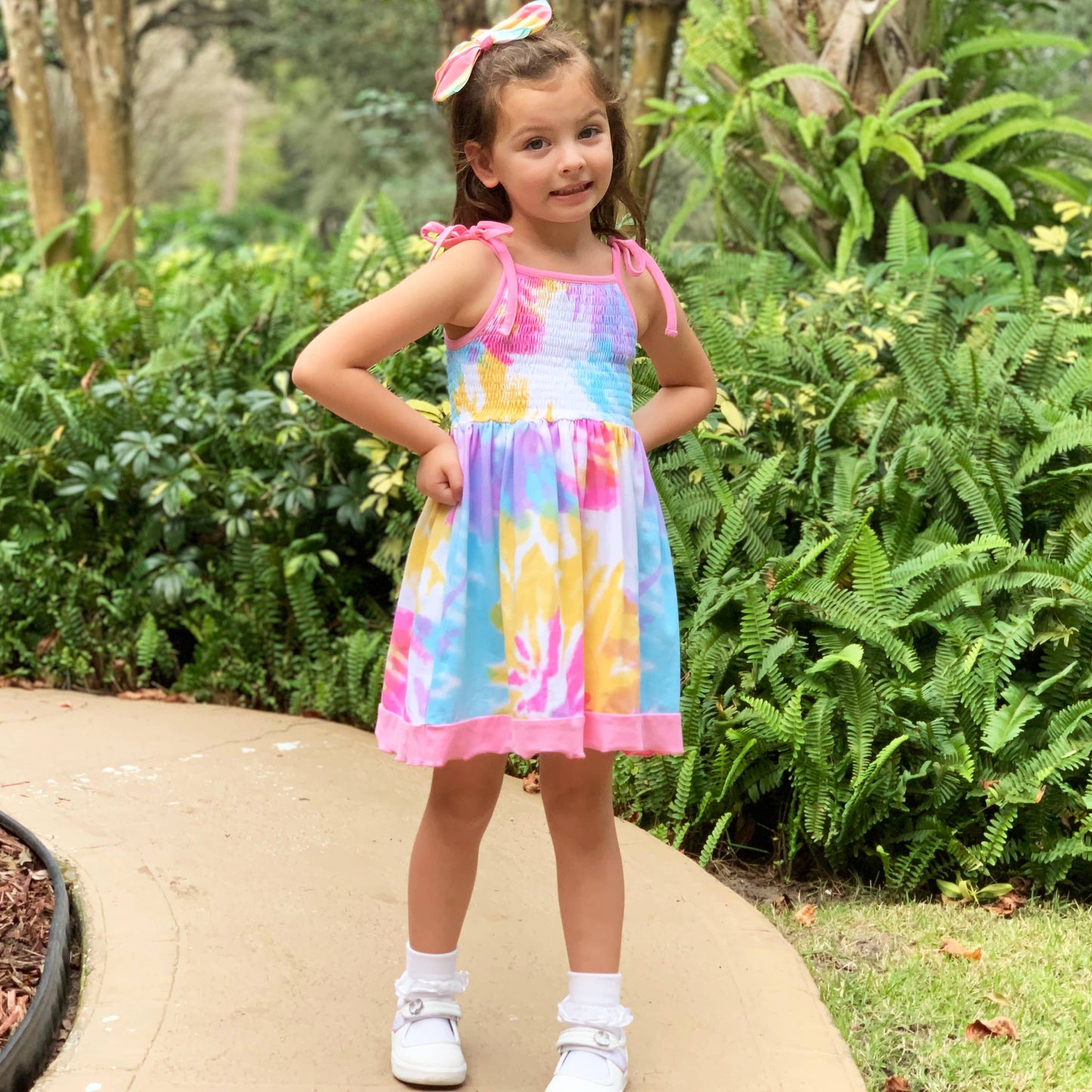 Girls Pastel Tie Dye Smocked Swing Sun Dress Summer Clohting