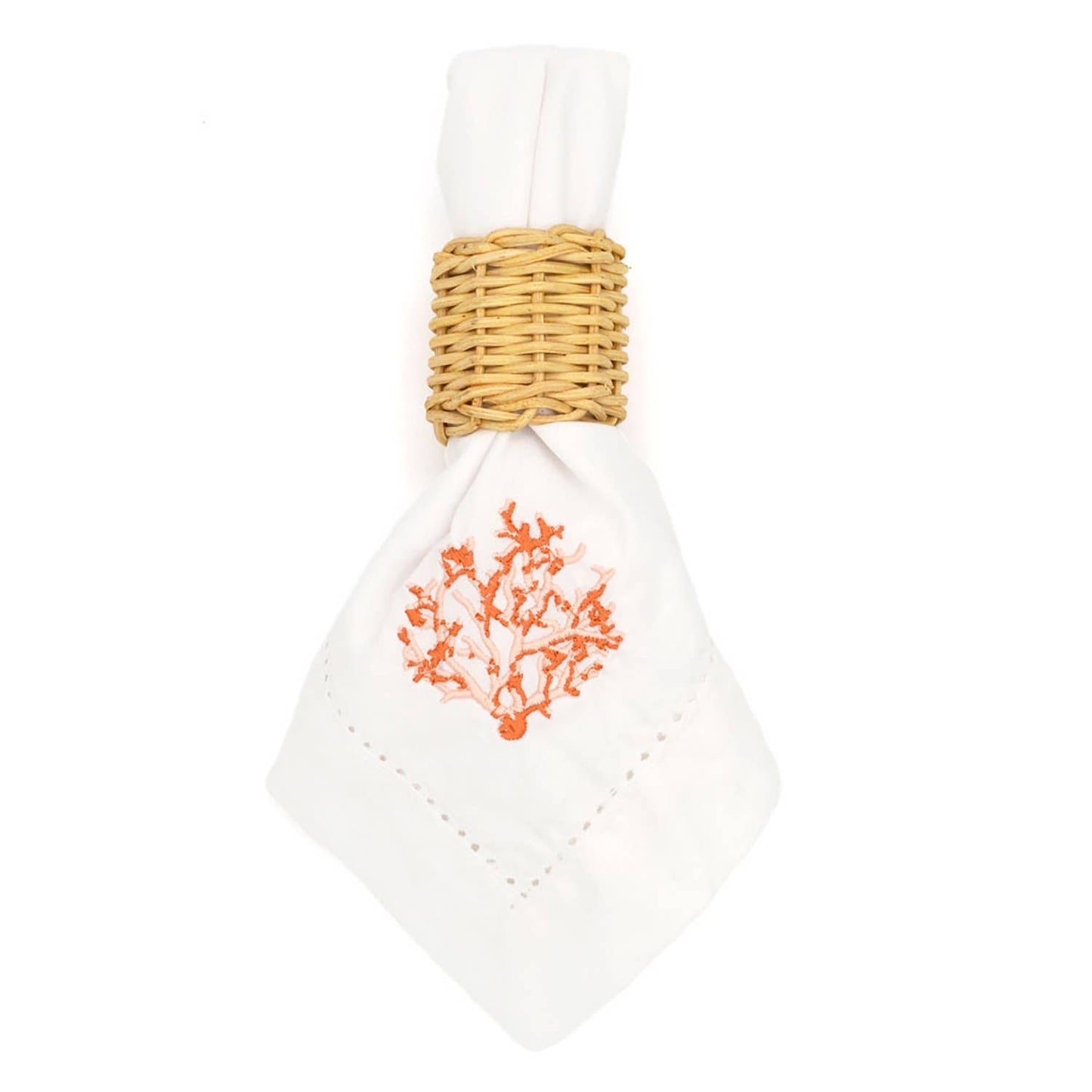 Coral Embroidered Dinner Napkin