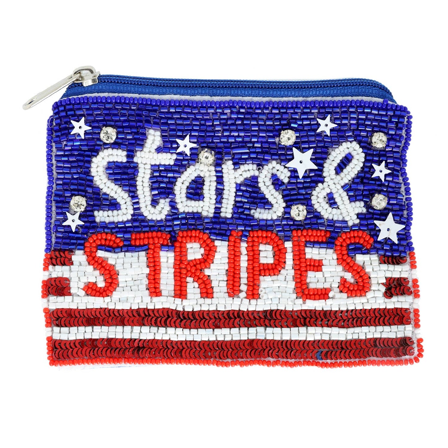 Patriotic Stars & Stripes Seed Beaded Coin Bag