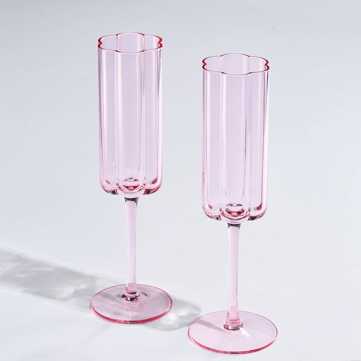 Set of 2 Flower Vintage Champagne Flute Glassware - 7.4 oz