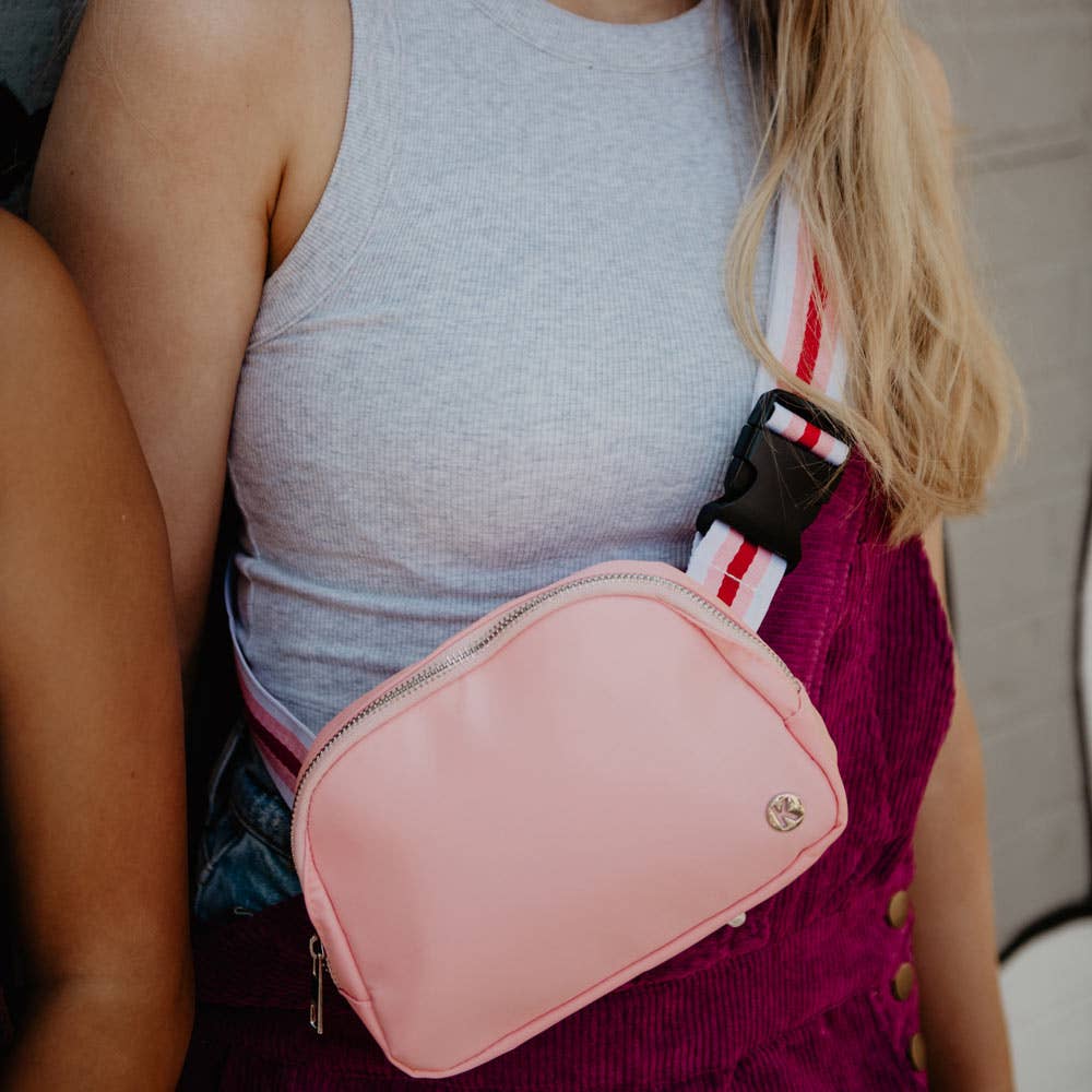 Light Pink Solid Belt Bag with Striped Strap Valentine's Day