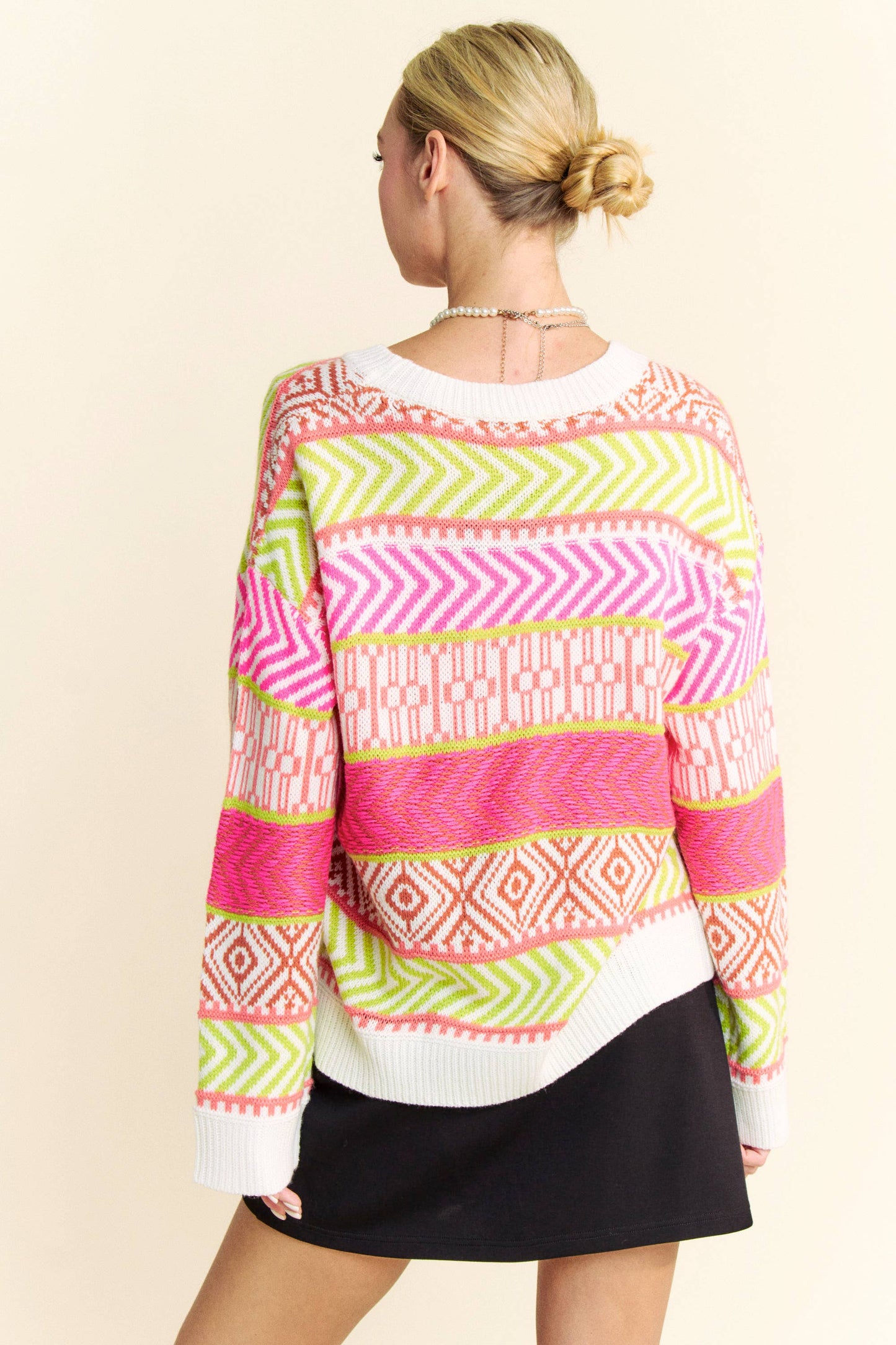 Mixed Pattern Textured Stripe Over Sweater Top