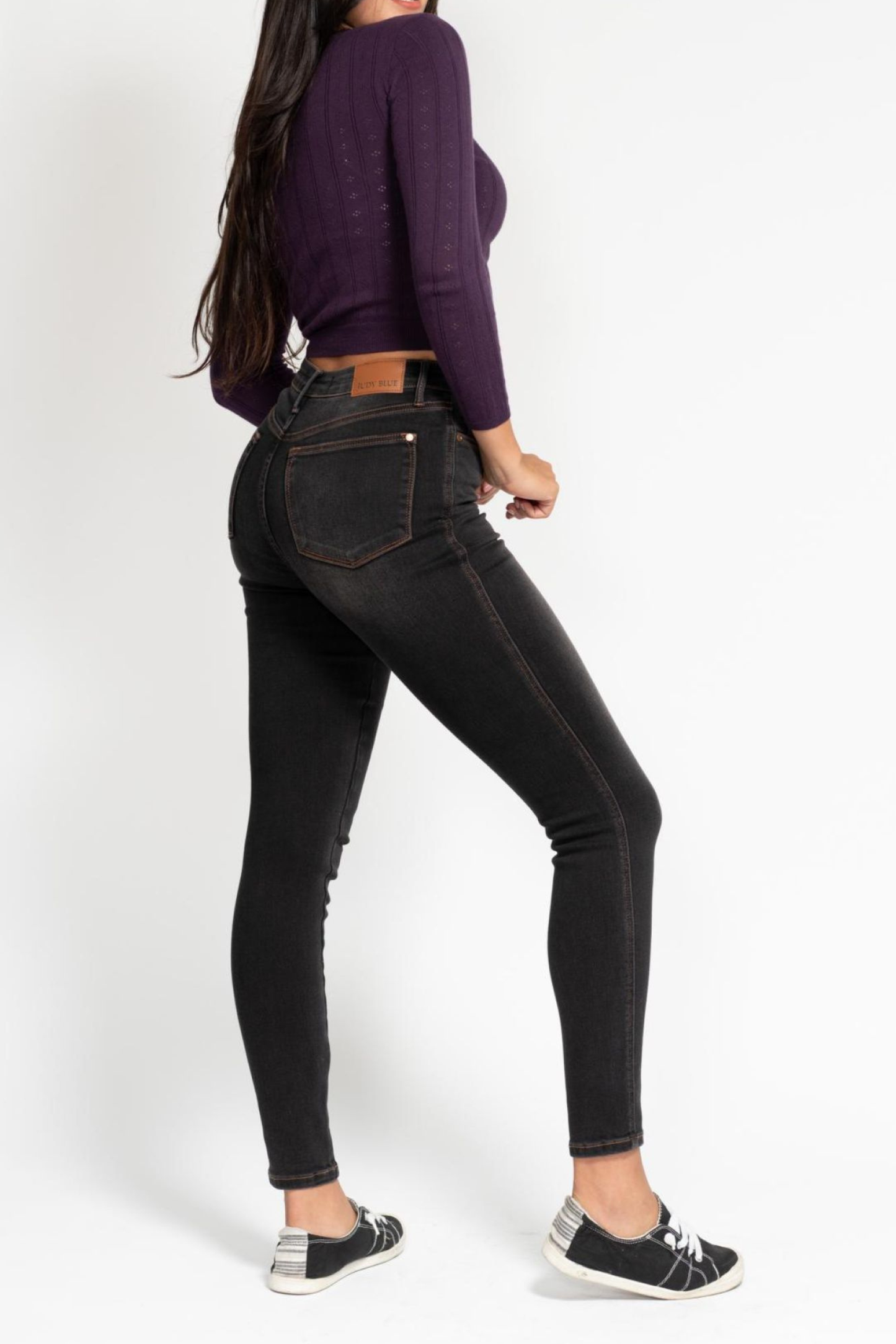 Judy Blue High Waist Tummy Control Black Wash & Contrast Thread Skinny