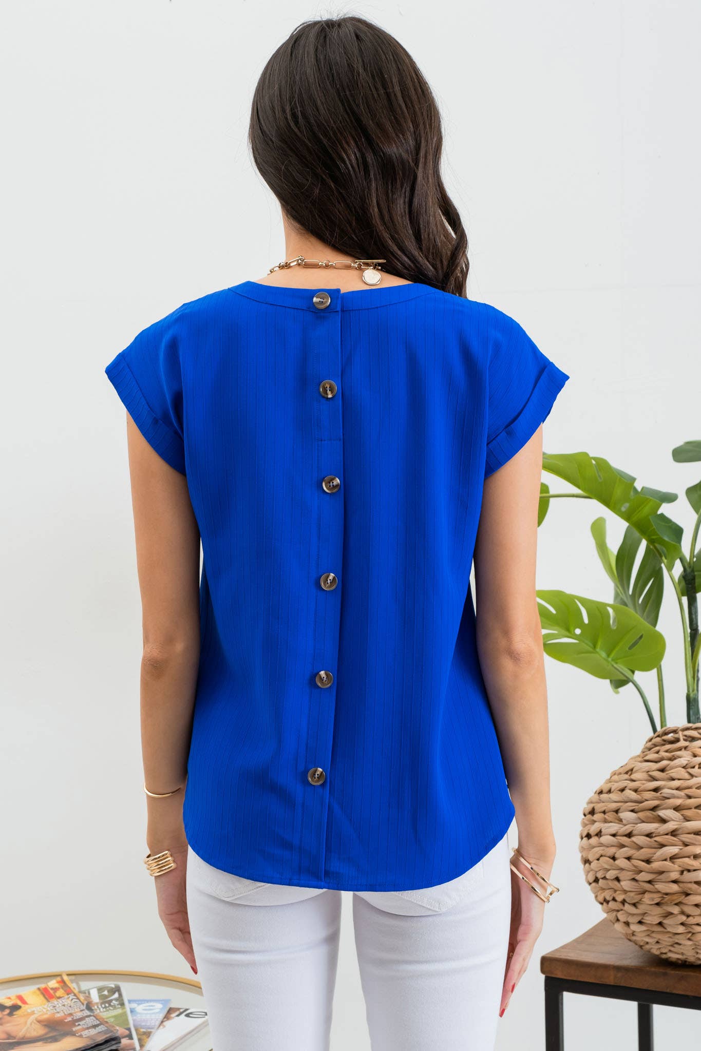 Floral Eyelet Detail Woven Top Plus - White and Royal Blue