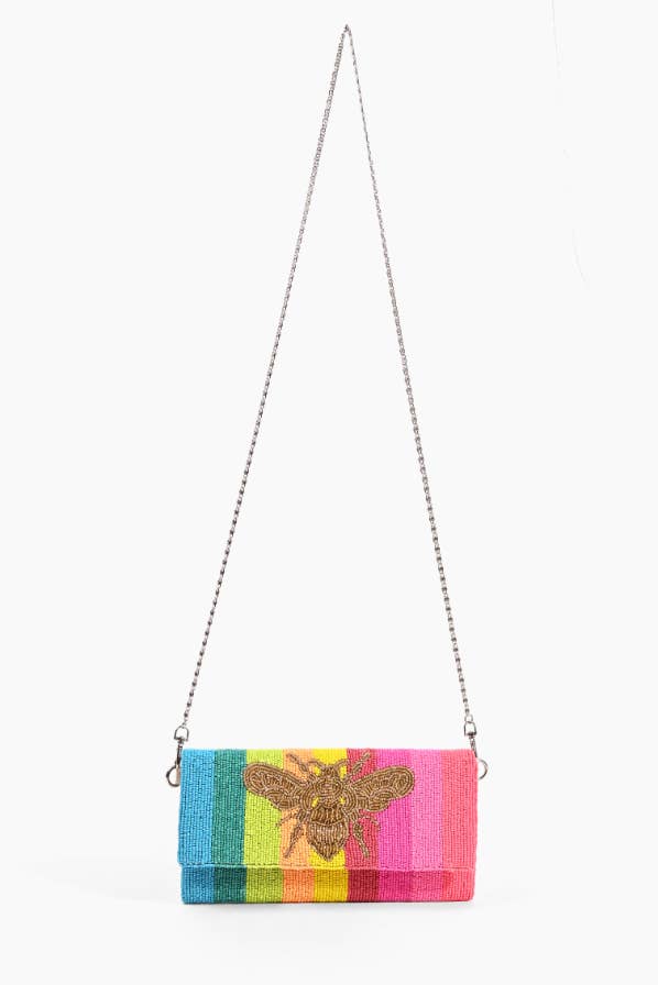 Rainbow Bee Beaded Clutch