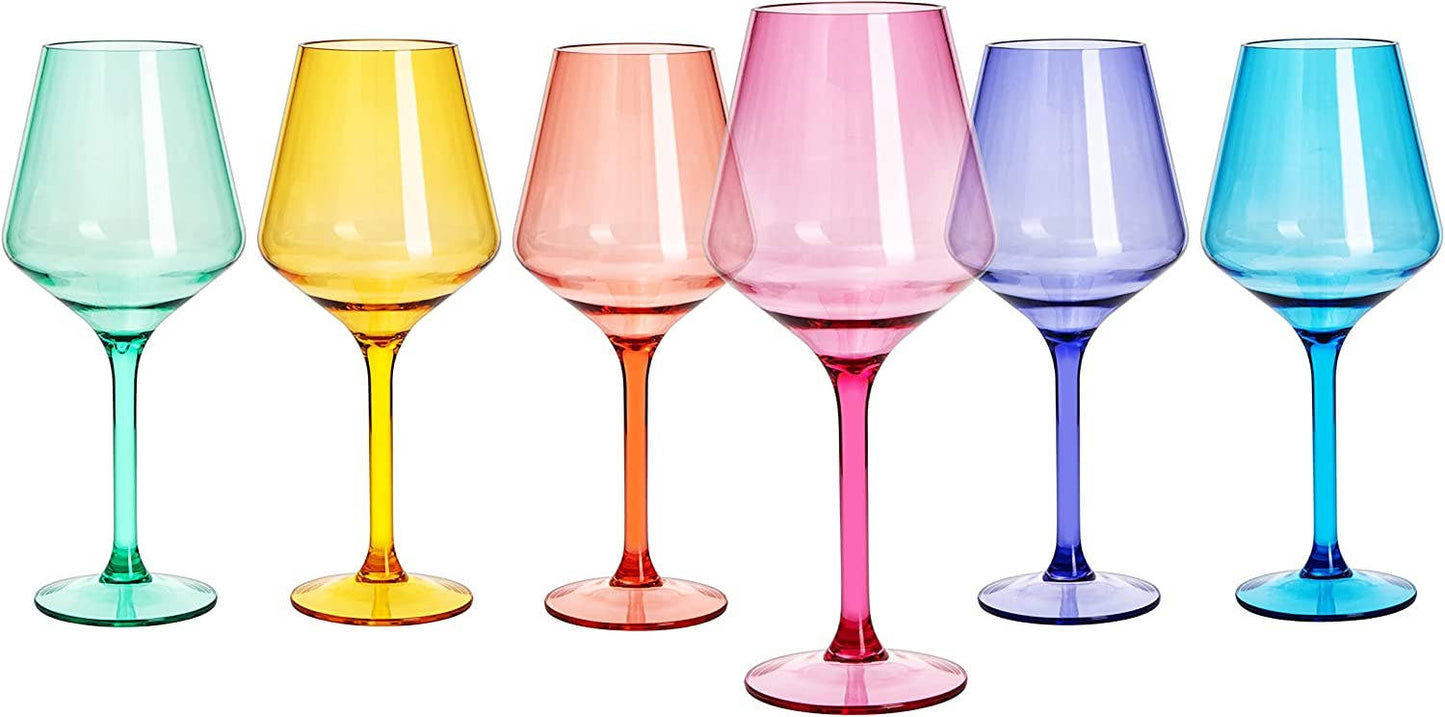 Set of 6 Unbreakable Colored Wine Glass Set