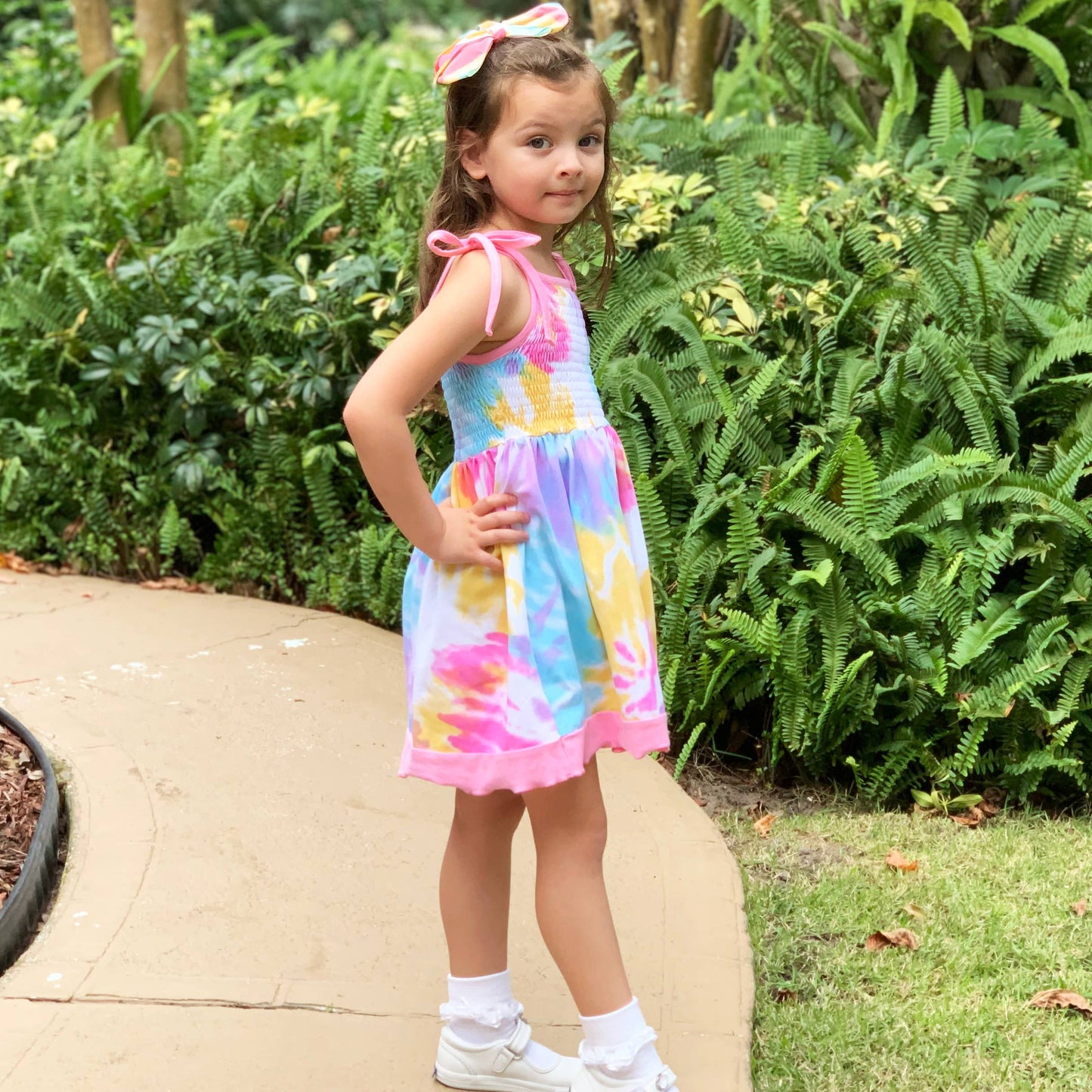 Girls Pastel Tie Dye Smocked Swing Sun Dress Summer Clohting