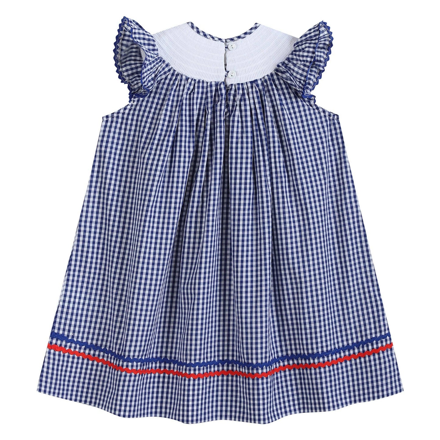 Royal Blue Gingham American Flag Smocked Bishop Dress