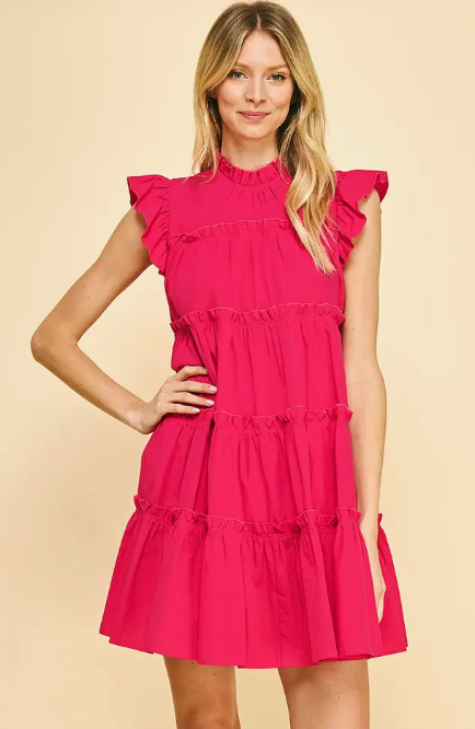 Tiered Ruffle Mini Dress - Magenta