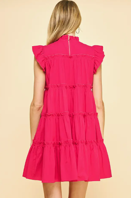 Tiered Ruffle Mini Dress - Magenta