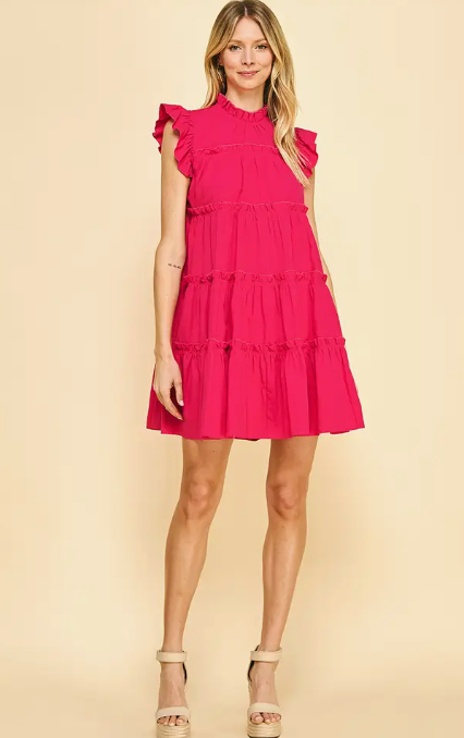 Tiered Ruffle Mini Dress - Magenta