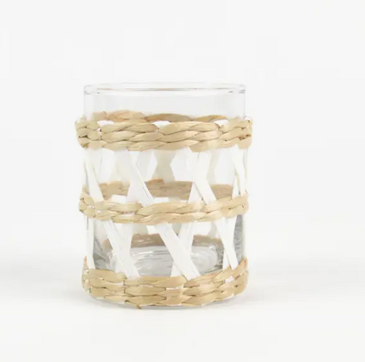 White Rattan Old Fashioned Glass - Set of 2