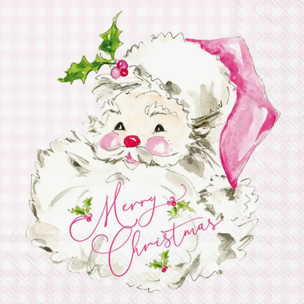 Pink Santa Christmas Cocktail Napkin